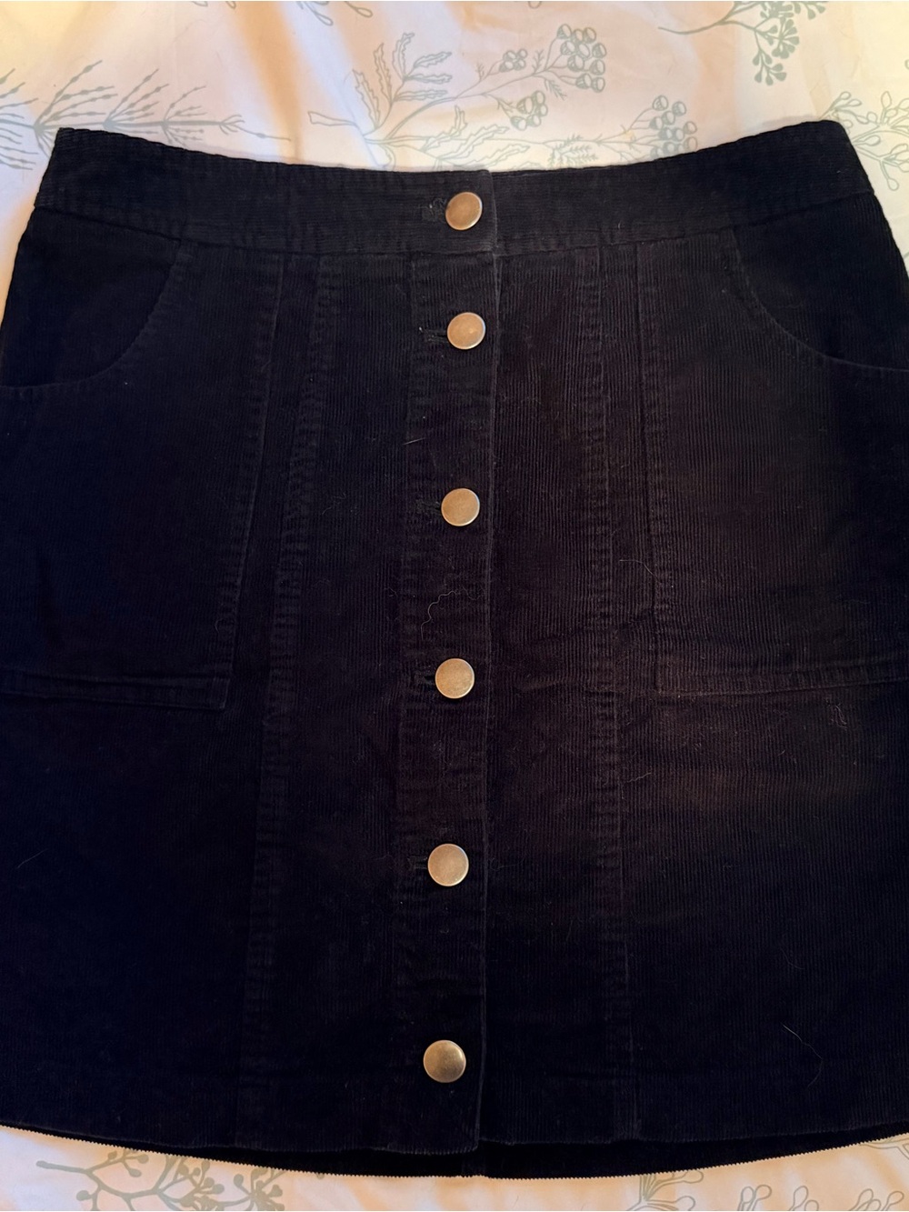 Adam Levine Collection Black Button-Front Corduroy Mini Skirt